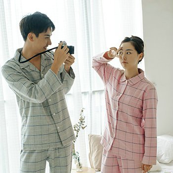 绒布套装家居服  格子